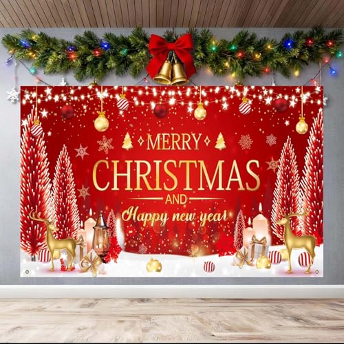 Merry Christmas Banner 71 x 43 inch Xmas Party Decorations Backdrop for Indoor Outdoor Merry Christmas and Happy New Year Banner New Year Party Decorations