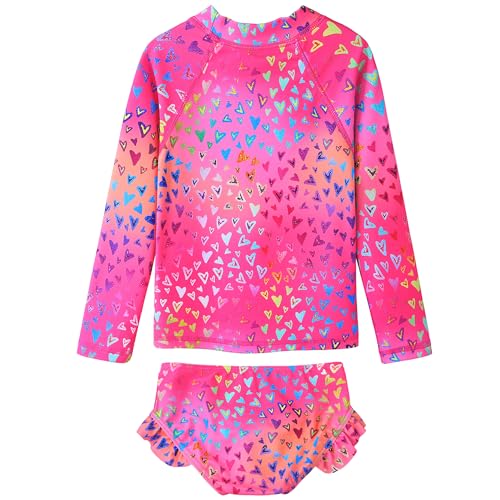 Image of XFGIRLS Girls 2-Piece Swimsuit Long Sleeve Rash Guard Set Toddler 6M-8Y | UPF 50+ blocks 98% UV, Quick-dry, Easy on /off, Bright colors stand out, Machine wash, Breathable, Beach, swim, water park