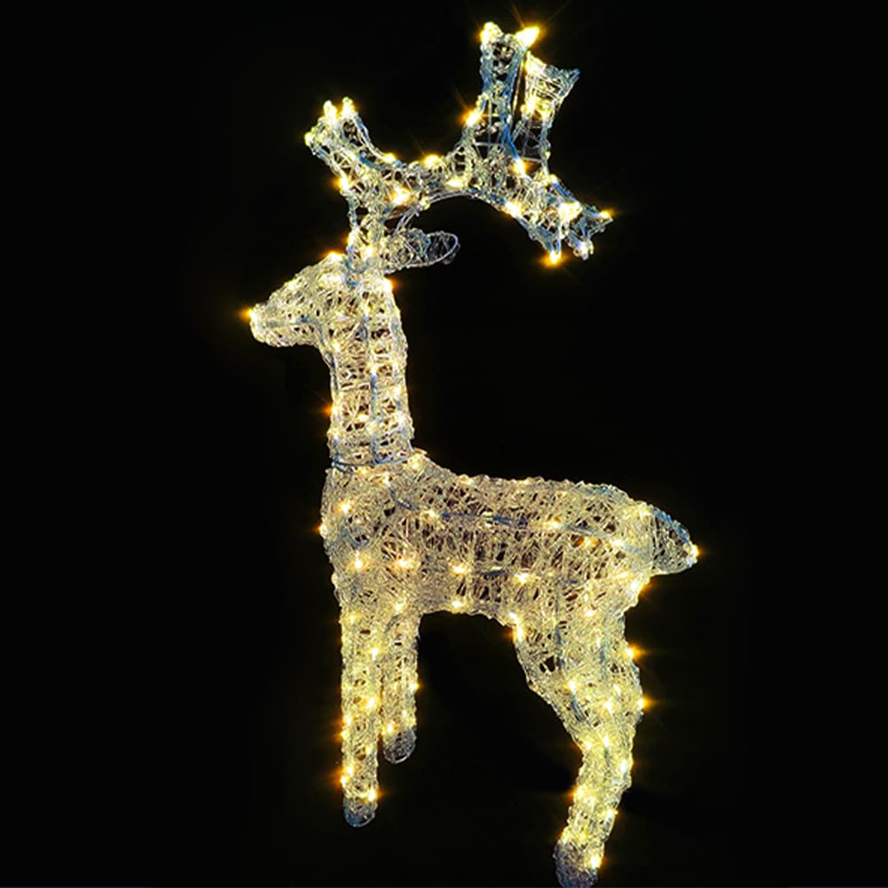 BAKAJI Helles Weihnachtsrentier für den Außenbereich, leuchtende Hirsch LED Weihnachtsdekoration außerhalb der Tür, Garten, 3D-Weihnachtsdekoration für den Außenbereich IP44 (Warmweiß, 100 cm)