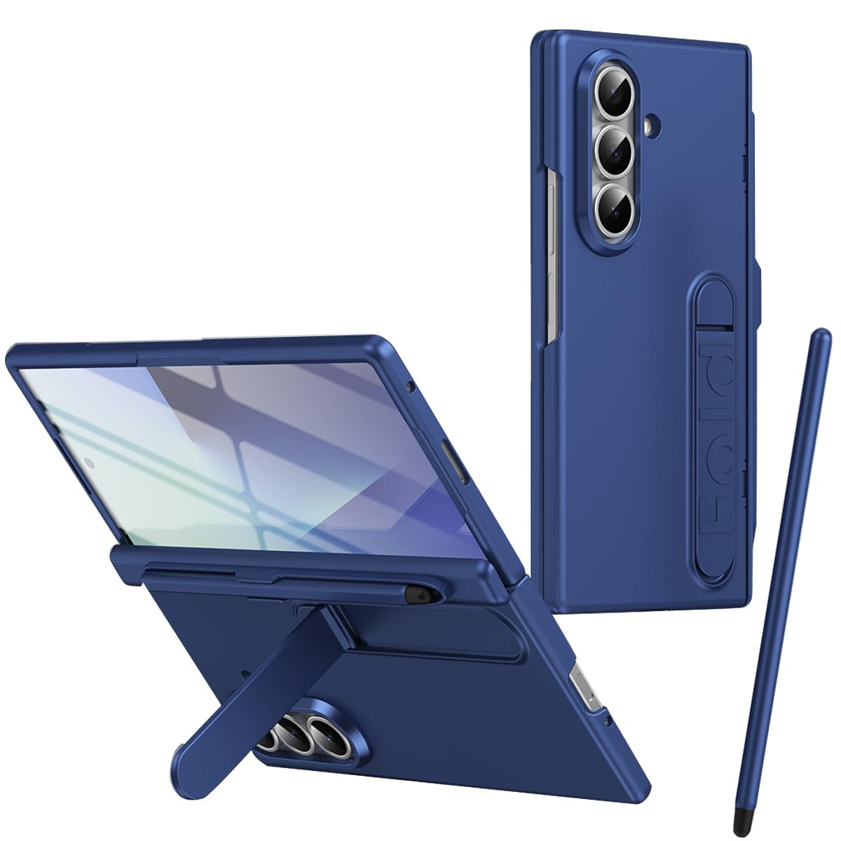 Custodia per Galaxy Z Fold 7 con supporto, protezione per lo schermo frontale, slot per S Pen, protezione per cerniera, custodia per Samsung Galaxy Z Fold7 con penna stilo-Blu scuro