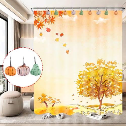 Pumpkin Decoration Shower Curtain Hooks,12Pcs Fall Decorations Shower Rings - image 2