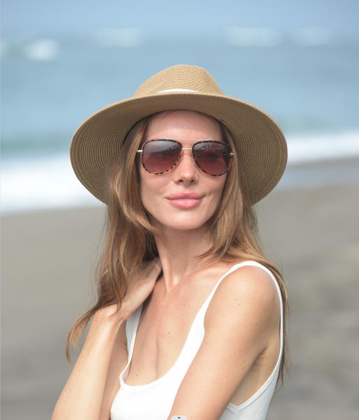 Image of FURTALK Womens Mens Wide Brim Straw Panama Hat Fedora Summer Beach Sun Hat