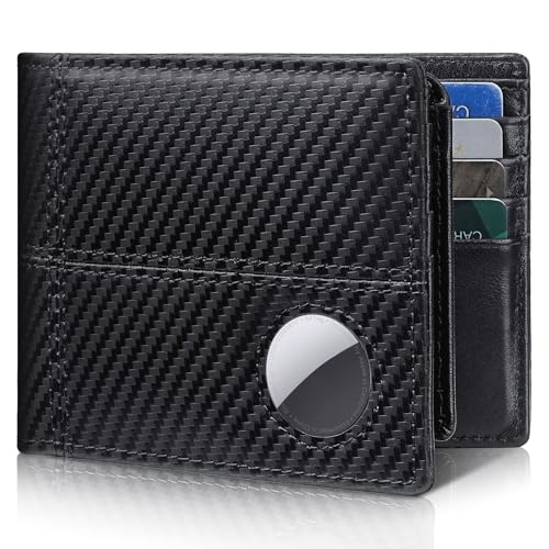 Artpaxy Mens Wallet With AirTag Holder, Bifold Leather RFID Blocking 2 ID Windows 12 Card Holders, Gift Box and Screen Protector Included, AirTag Not Included