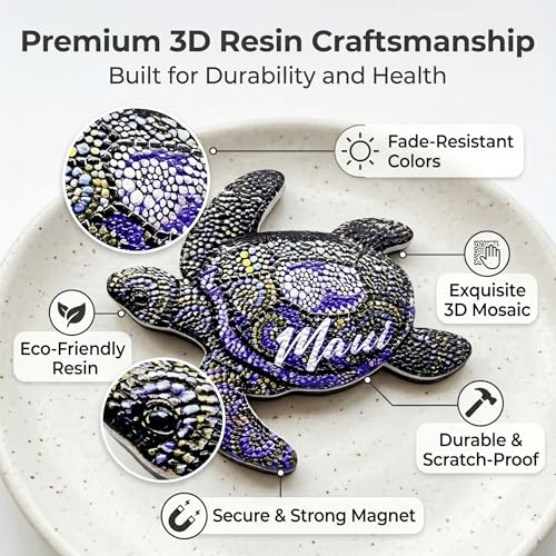 Imán de nevera decorativo de tortuga Maui en resina 3D miniatura 3