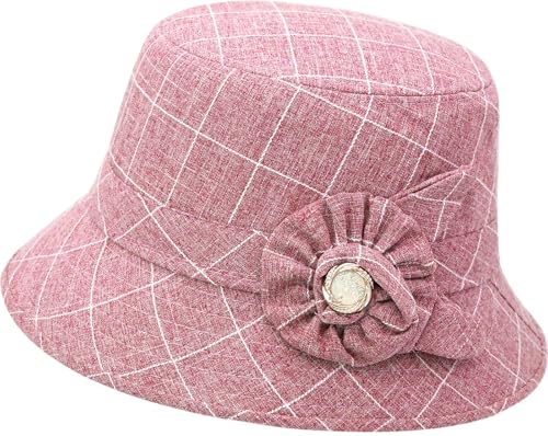 Lynmquober Vintage Fedora Floral Bucket Hat Women Bowler Cloche Hats Red
