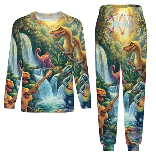 Funny Dinosaur Guitar Mens Pajamas Set Long Sleeve Sleepwear Pjs Set Shirts And Bottoms Sleep Sets Loungwear4