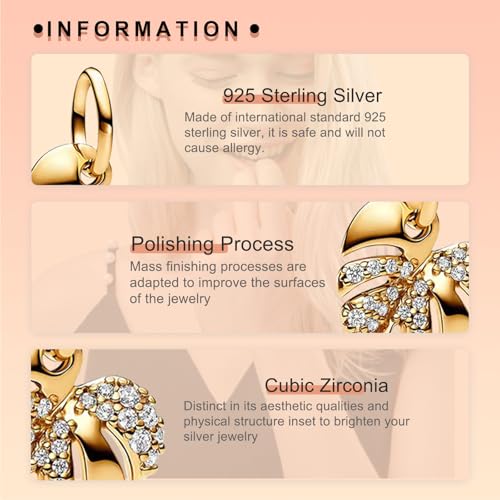 Image of Golden Leaf Charms 925 Sterling Silver for Bracelets and Necklaces Pendant Dangle Beads Mother's Day Birthday Christmas Jewelry Gift for Women