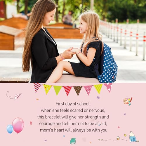 Image of First Day of School Mommy and Me Matching Bracelet Set kindergarden Pre-K Back to School Gifts Adjustable Heart Clay Bead Jewelry for Mother Daughter Dad Son
