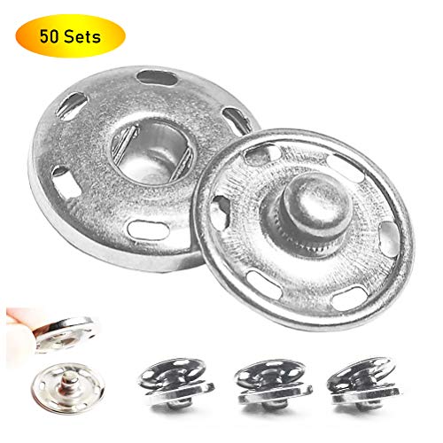 50 Sets Sew-on Snap Buttons, Metal Snaps Fasteners Press Studs Buttons for Sewing