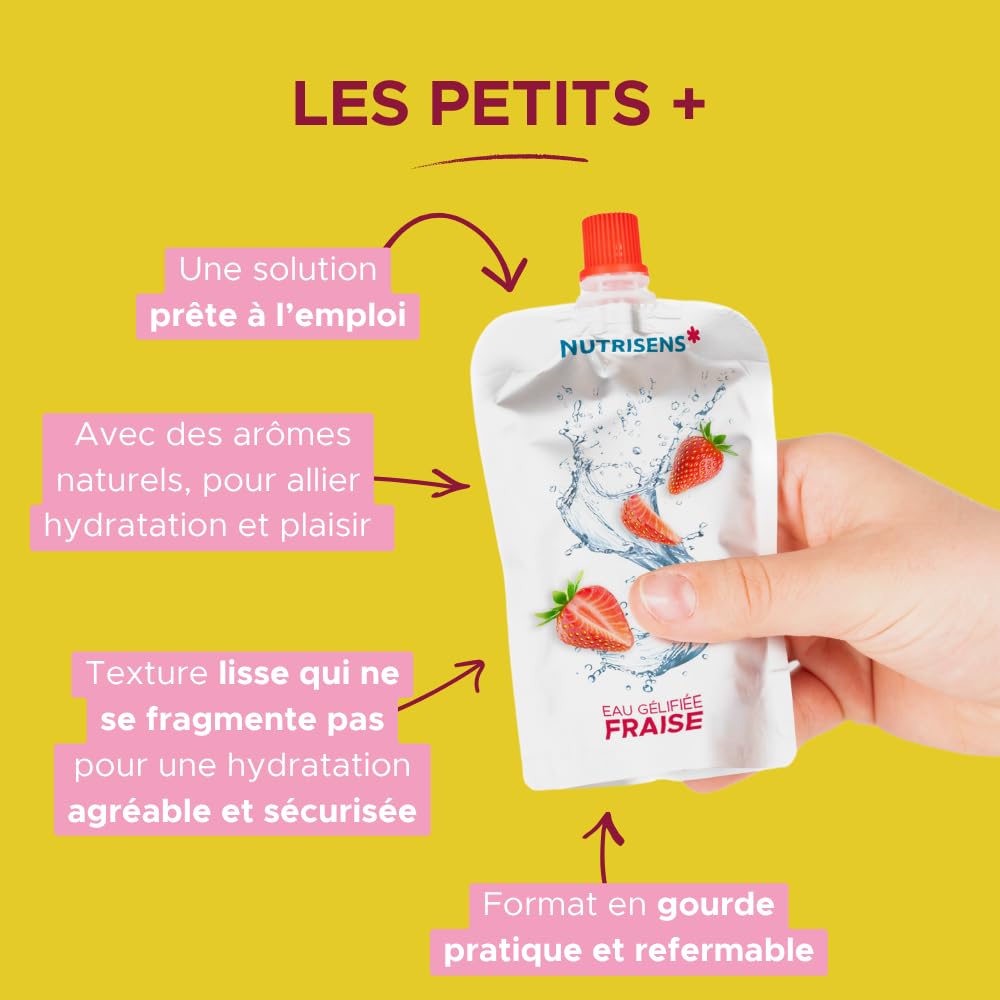Nutrisens – Agua gelificada fresa – Sabor natural – Juego de 36 – Textura lisa – Sin azúcar – Práctico y transportable – Resistente a la amilasa