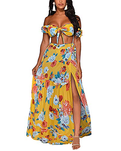 BIUBIU Cover Up Dresses for Women,Two Piece Outfits High Slit Party Long Maxi Dresses Bikini Cover up for Summer Yellow XL