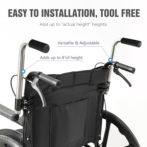 Image of Push Wheelchair Handle Extender (300lbs Weight Capacity), Universal Wheelchair Accessories - Extendable Handle, Adjustable Extender for Adults