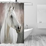 JSTEL Duschvorhang mit weißem Pferd, schimmelresistent & wasserdicht, Polyester, 183,9 x 183,9 cm, für Zuhause, extra lang, dekorativ, mit 12 Haken