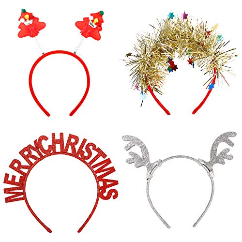 4 Pcs Christmas Headband, Halloween Pumpkin Spider Headbands, Christmas Reindeer Xmas Tree Hair Hoop, Party Supplies, Cosplay, Photo Booth(Fit All Size ) (E STYLE)