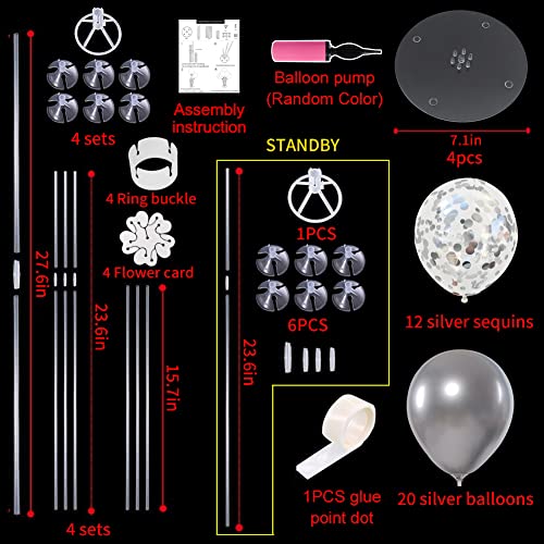 Toniful Balloons Stand Kit Include Silver Latex Confetti Balloons Birthday Table Decorations For Baby Shower, Wedding, Graduation, Anniversary, Birthday Party Table Decorations #TOP6
