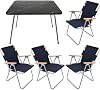 Bofigo Granite Folding Table + 4 Folding Chairs Garden Balcony Set Navy Blue