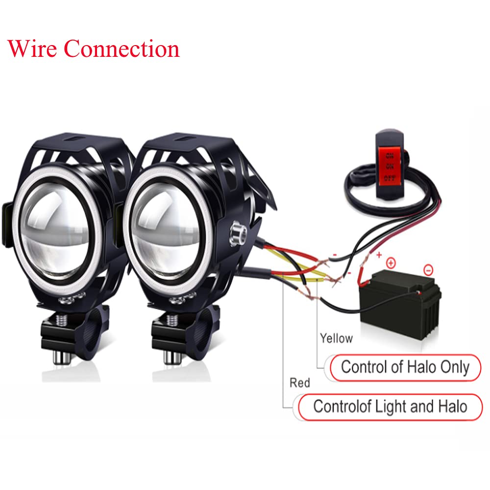 Biqing Faro Adicional para Moto, U7 Faros de Motocicleta Luces de Niebla12V 24V Luces de Delantera de Motocicleta Con interruptor Impermeable 1 Modo para Moto Quad Scooter(Azul)