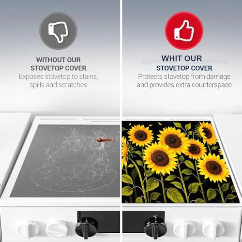 Image of HOMETITUTE Sunflower Stove Top Cover 28x20 Diatomite Farmhouse Mat | Electric stove decoration