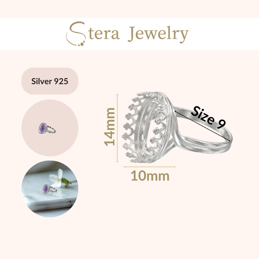 Stera Jewelry 925 Sterling Silver Size 6-9 Ring Blank with 10x14 mm Oval Bezel