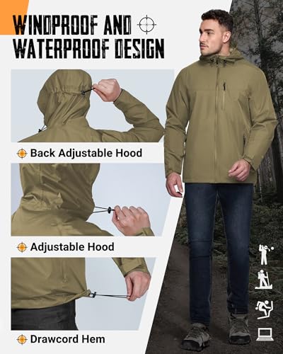 Image of 33,000ft Men's Rain Jacket Waterproof Cycling Running Packable Raincoat with Hood Lightweight Windbreaker with Mesh Lining