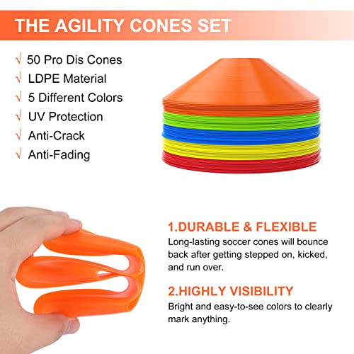 Sport Soccer Disc Cones Sets 50-Pack Agility Disc Cones Perfect For Soccer, Football, Basketball,Footwork,Kids, Field Marker 2 Inch #TOP3