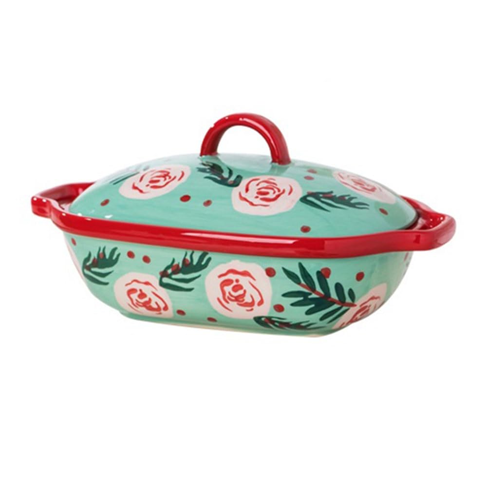 Piatto da forno Teglia rettangolare in ceramica con doppio manico floreale colorato