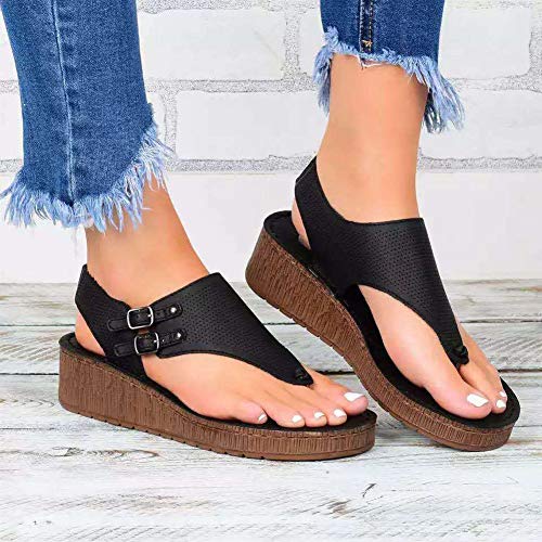 HYWL Women's Wedge Sandal Plantar Fasciitis Feet Sandal with Arch Support Best Orthotic,Black,38