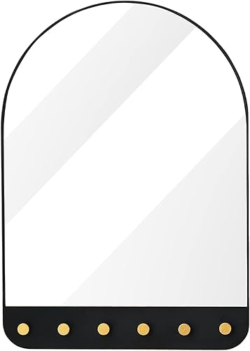 Miniatura 7 de Espejo de pared arqueado de 25 x 36 pulgadas espejo arqueado negro montado en la pared con ganchos marco de metal para decoración de pared para baño