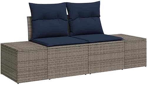 Miniatura 5 de Patio Furniture Set Outdoor Conversation 4pc Modular Gray Poly Rattan Sofa 21.7" Seat Depth Adjustable Feet Zippered Cushions for Backyard Balcony