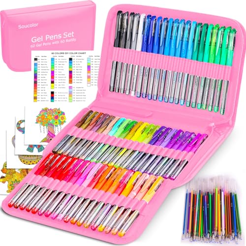 Soucolor 120 Pack Aesthetic Pastel Gel Pens Japanese Stationery Cute Art Supplies for Kids Teens & Beginner Artists Gift Set for Girls Women Birthday & School Sketching Supplies