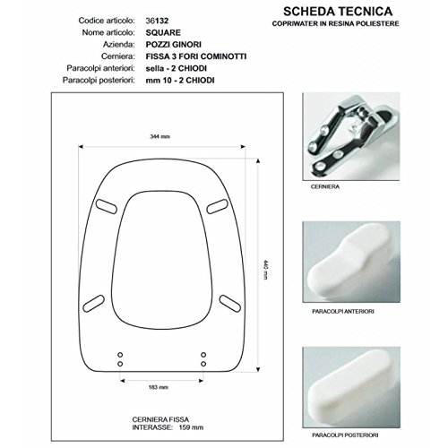 Copriwater Pozzi Ginori SQUARE BIANCO Cerniera Cromo-Sedile-Asse Wc