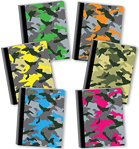 New Generation - Camouflage - Composition Book, 6 Pack, Wide Ruled, 80 Sheets / 160 Pages, 7.5 x 9.75 inches, Heavy Duty Laminated Hard Covers (6 Pack Composition Notebook Wide Ruled)