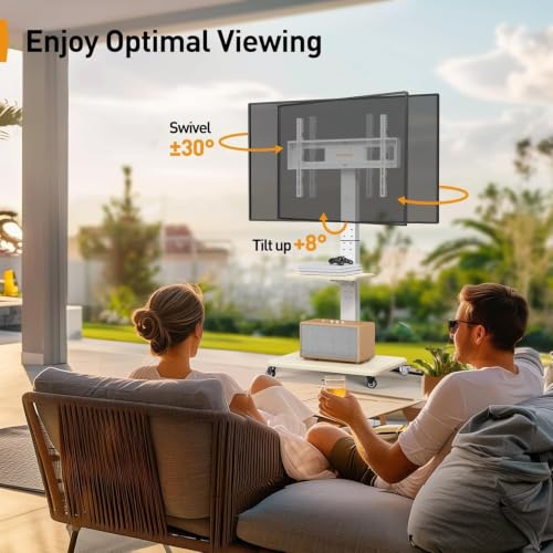 Image of Perlegear Mobile TV Stand with Power Outlet, Tilt & Swivel Rolling TV Cart for 32-75 inches TVs up to 110 lbs, Height Adjustable Rolling TV Stand White with Wheels, Max VESA 600x400mm, PGTVMC17W