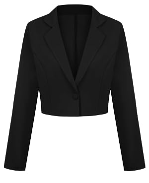 Blazers for Women Business Casual Cropped Long Sleeve Blazer Jacket Notch Lapel One Button Suit Jackets Black M