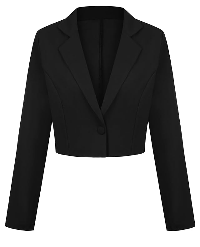 Blazers for Women Business Casual Cropped Long Sleeve Blazer Jacket Notch Lapel One Button Suit Jackets Black M
