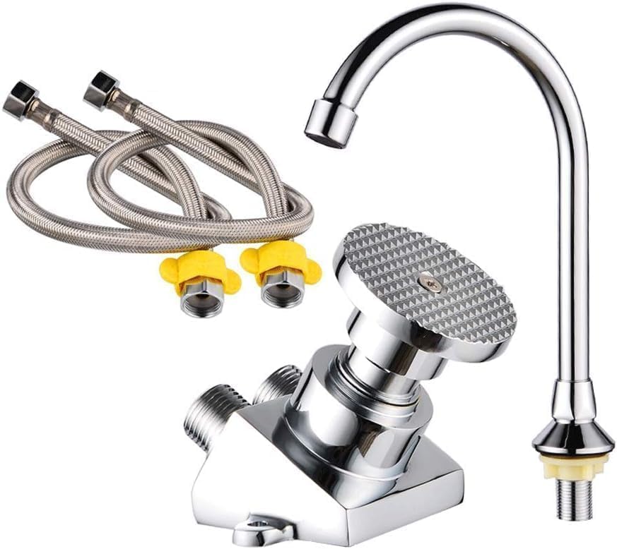 Full Set Hands-Free Foot Pedal Faucet Touchless Floor Mount Foot Control Faucet Single Cold Pedal Switch Valve Foot-Operated Mixer Tap for Bathroom Kitchen