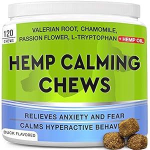 GOODGROWLIES Calming Hemp Treats for Dogs – Made in USA with Hemp Oil – Anxiety Relief – Separation Aid – Stress Relief During Fireworks, Storms, Thunder – Aggressive Behavior, Barking – 120 Chews