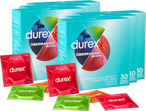Durex Überrasch Mich Kondome-Mix – Mischung mit 4 verschiedenen Kondom-Sorten zum Ausprobieren – 180er Pack (6 x 30 Stück)