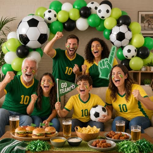 Image of Green Soccer Balloons, Green Black and White Football Theme Balloons with 4D Foil Football Balloon for Boys Kids Soccer Birthday Sports Themed Baby Shower Graduation Party Decorations