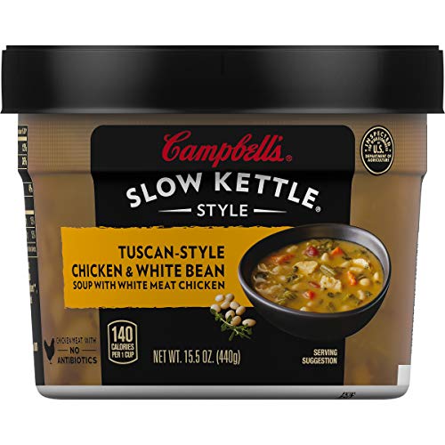 Campbell's Slow Kettle Style Tuscan-Style Chicken & White Bean Soup with White Meat Chicken, 15.5 oz. Tub (Pack of 8)