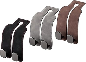 Headrest Hooks for Car, 2026 New Leather Headrest Hooks for Car, Multifunctional Double Hook Holder for Convenient Storage, Auto Hooks Organizer for Handbag Purse Coat Bags (3 Mix)