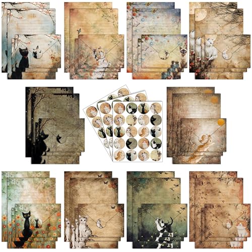 Image of TaoBary 160 Pcs Cat Stationery Paper and Envelopes Set, 5.5 x 8.25'' | Stationary Set Letter and Envelopes, 50 Double Sided Stationery Writing Papers 50 Matching Envelopes 60 Round Dot Sticker