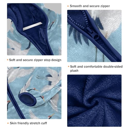 White Birds on Blue Background Toddler Fleece Jacket Girl Boys Hooded Fleece Jacket Coat Warm Outwear Zip-up 3-10T3