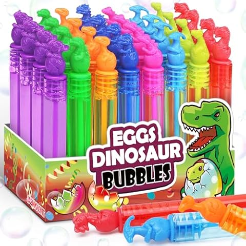 Dinosaur Egg Party Favors, 32Pcs Mini Bubble Wands Bulk with Gift Box, 3D Dino Birthday Decorations, Safari Goody Bag Stuffer, Pinata Filler Supplies, Kids Classroom Prizes, Toddler Toys for Boy Girl Cover