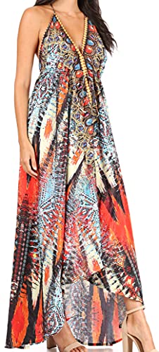 Image of Sakkas Lizi Womens Maxi High-Low Halter Handkerchief Long Dress Beach Party