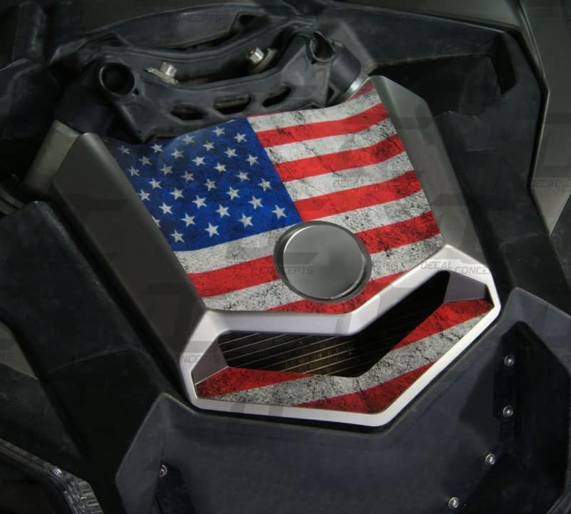 Decal Concepts American Flag Hood Decal Accent Graphic Kit - Fits Can Am Maverick X3 (Distressed Red-White-Blue Flag Version)