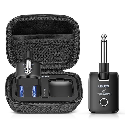 LEKATOワイヤレスギターシステム 充電ボックス付き 2.4GHz 充電式オーディオワイヤレスギター送信機受信機 オーディオシステム/エレキギター/ベース用 高忠実度サウンド
