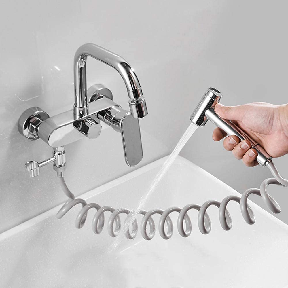 Miscelatore per rubinetto a parete in rame con pistola a spruzzo con doccetta estraibile, rubinetti per lavello da cucina, girevole in ottone, vasca da bagno, ugello rotante, miscelatore per rubinetto