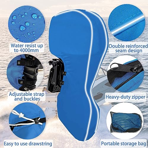 zenicham 600D Fade and Crack Resistant Trailerable Full Outboard Motor Cover,Waterproof and UV-Proof Boat Motor Cover,Boat Engine Cover with Reflective Strips and Adjustable Strap Blue(Fits 20-30 HP) - image 5