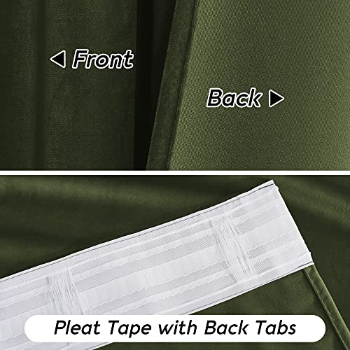 Image of RYB HOME Olive Green Velvet Curtains with Hook Tape, Thermal Insulated Privacy Protect Decorative Drapes for Home Theater, W 52 x L 72 inches, 2 Panels Set | Thermal Insulated, Privacy UV Heat Blocking, Luxurious Drapes, Nursery Dormitory Bathroom, W52 x L72, 2 Panels Set